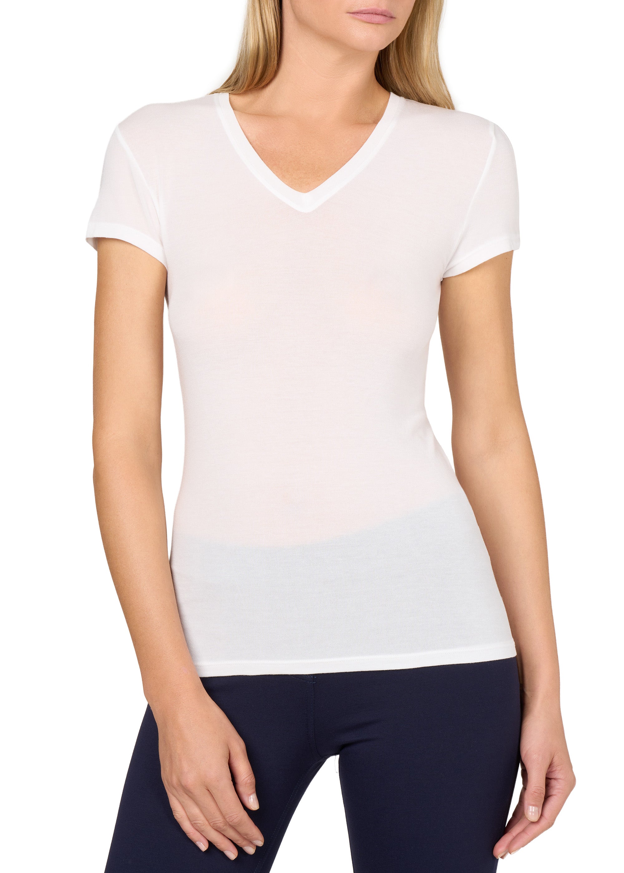 SHORT SLEEVE SILK V-NECK SWEATER