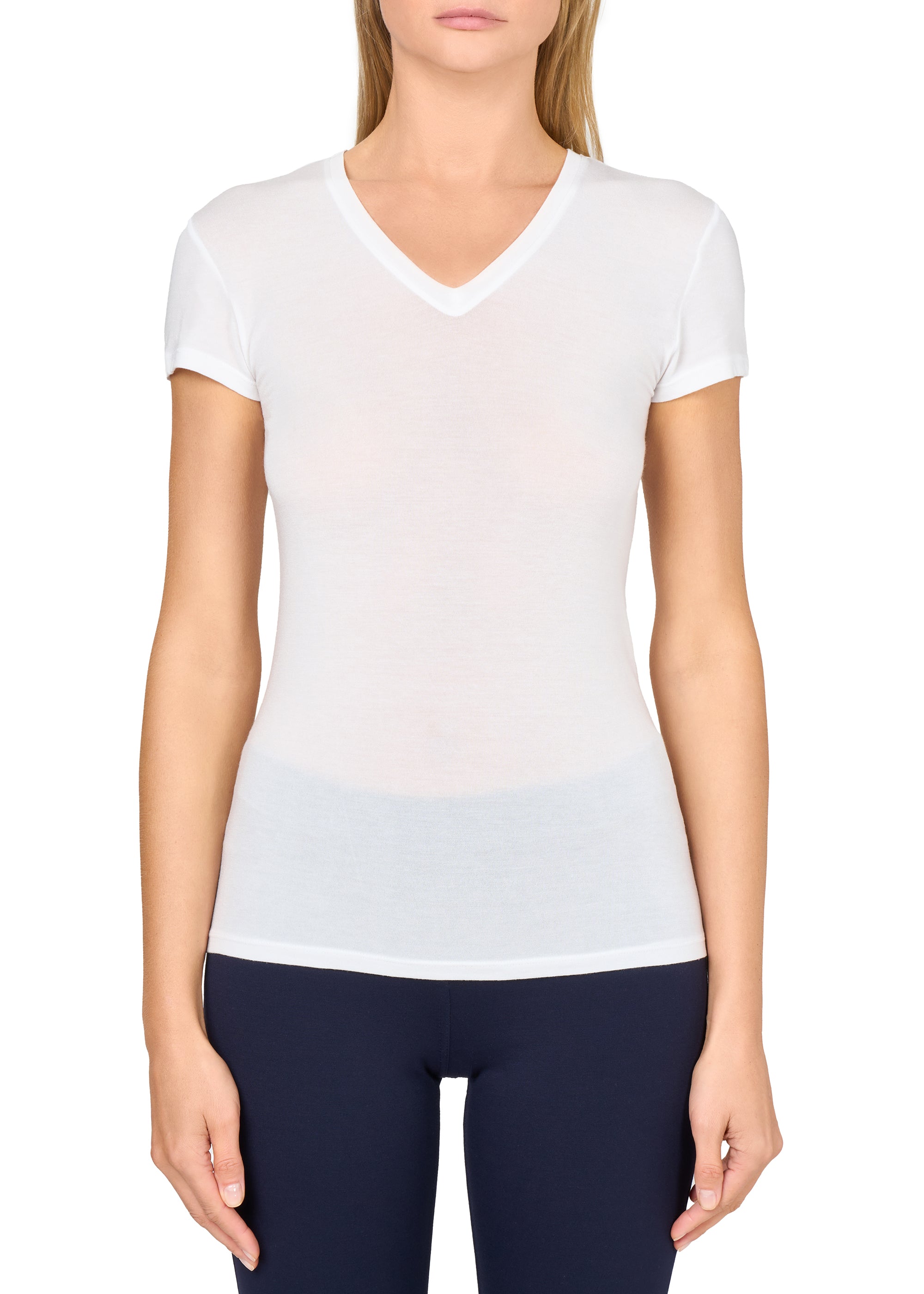 SHORT SLEEVE SILK V-NECK SWEATER